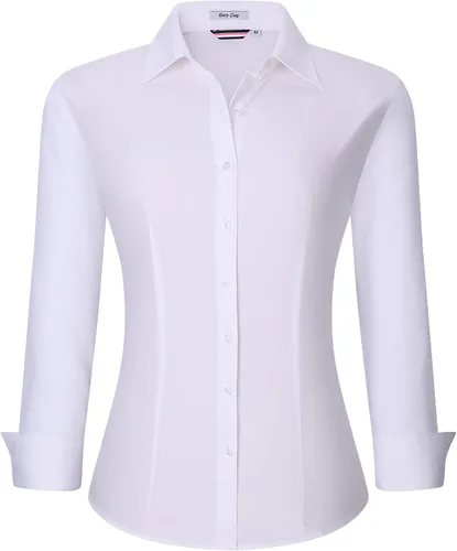 Vista 8 de Alex Vando - Blusa de botones para mujer, sin arrugas, manga larga, casual, para el trabajo
