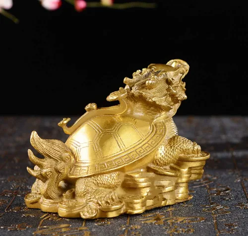 Vista 4 de BRASSTAR Tortuga de dragón FengShui de latón con estatua Ruyi decoración del hogar de la oficina Atrae riqueza fortuna carrera suerte amuleto
