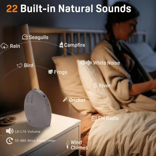 Vista 3 de JALL Reloj despertador Sunrise para dormitorios con máquina de sonido de ruido blanco, despertador de luz despertador para personas que duermen