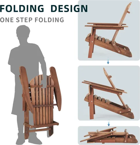 Vista 4 de Folding Adirondack Chairs Set of 2, Solid Cedar Wood Patio Lounge Chair, Wooden Outdoor Adirondack Chairs for Backyard, Deck, Lawn, Poolside