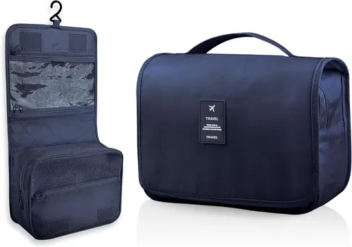 Vista 9 de Neceser colgante, organizador de viaje de gran capacidad para artículos de tocador, tela Oxford impermeable, bolsa de cosméticos de viaje con gancho