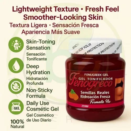 Vista 5 de Gel tonificante Fenogreco (fenogreco) - 8.82 oz - 100% natural con semillas de fenogreco reales - Sensación hidratante y tonificante - Gel cosmético