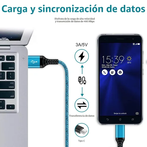 Vista 5 de Cable de carga C de carga rápida USB tipo C, cables de carga Android de 6 pies, paquete de 2 para Samsung Galaxy S26 S25 S24 S23 S22 S21 S20 Ultra