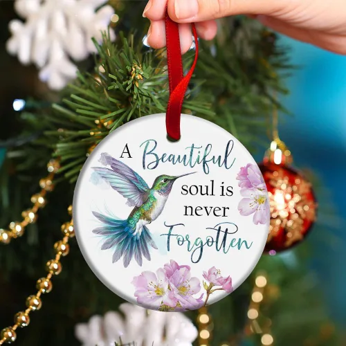 Vista 2 de Adornos de Navidad conmemorativos, colibrí "Un alma hermosa nunca se olvida", adornos para árbol de Navidad, adorno de Navidad de duelo, regalos