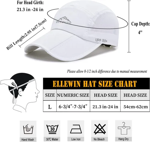 Vista 6 de ELLEWIN Gorra de béisbol unisex UPF 50 sin estructura, con pico grande y plegable