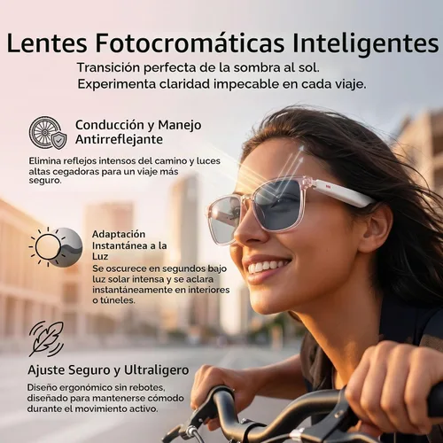 Vista 2 de Gafas de traducción inteligente AI, lentes fotocrómicas Pink-GS03