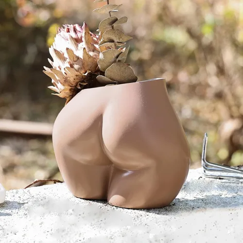 Vista 7 de FROZZUR - Maceta con forma de cuerpo femenino, jarrón con trasero, maceta de flores femenina, maceta moderna de resina estilo bohemio, color blanco