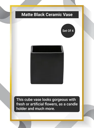 Vista 6 de Serene Spaces Living Juego de 4 jarrones negros en forma de cubo, modernos jarrones cuadrados de cerámica negro mate para centros de mesa