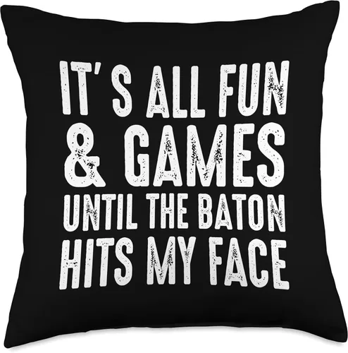 Vista 5 de Funny Baton Dancer Twirling Majorette Gift Idea Twirling-Fun and Games Till Baton Hits My Face - Almohada de 16 x 16 pulgadas, multicolor