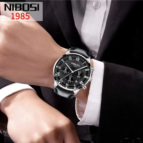 Vista 2 de NIBOSI Watches for Men Casual Fashion Brown Leather Band Chronograph Waterproof Business Analog Quartz Dress Big Face Large Luminous Sports Wrist