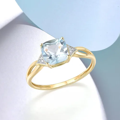 Vista 3 de Santuzza Anillo de oro macizo de 10 quilates con piedras preciosas solitarias para mujer
