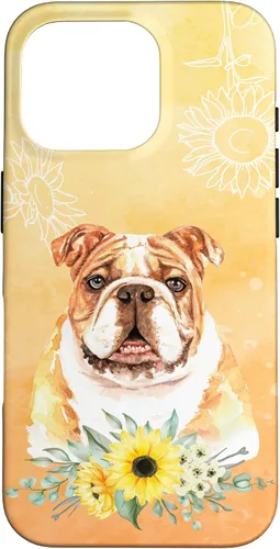 Vista 20 de iPhone 16 Cute English Bulldog Dog Bully - Sunflower Floral Flowers Case