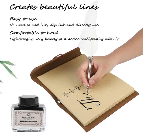 Vista 4 de Zopsc Cuaderno de cuero retro con pluma estilográfica con tinta de bolígrafo, juego de bolígrafo de caligrafía, cuaderno de cuero para regalo (rojo)