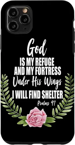 Vista 13 de God is My Refuge Christian Bible Psalms 91 Floral Case for iPhone 17