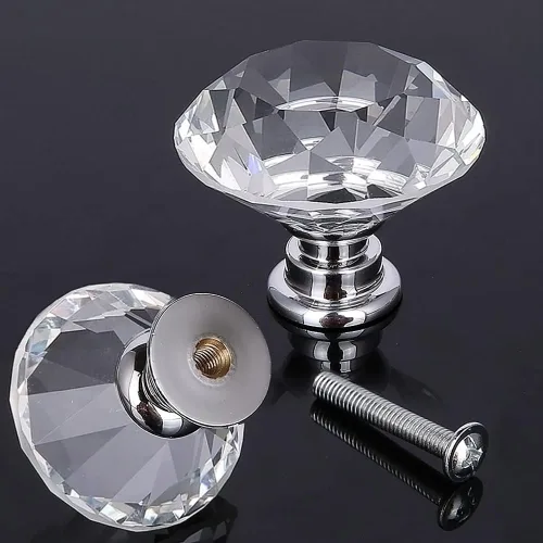 Vista 7 de Akstore 6 pomos de cristal para gabinetes de 1.18 pulgadas (1.181 in) con forma de diamante, para cajones de cocina, aparador, armario, tiradores