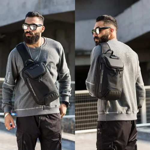 Vista 6 de BANGE Bolso bandolera impermeable para hombre, bolso de hombro bandolera para hombre, Black Upgrade Anti-robo, M, Viajar