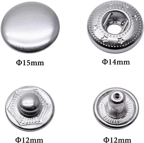 Vista 2 de Juego de 20 broches de cuero, botones metálicos de 0.59 pulgadas para ropa, chaquetas, jeans, pulseras, bolsas