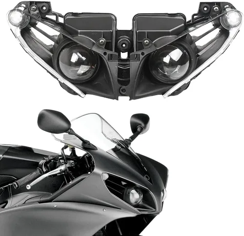 Vista 35 de Ensamble de lámpara de faro delantero para motocicleta compatible con Yamaha YZF600 R6 2006 2007 06 07 YZF-R6 Faro frontal transparente para moto