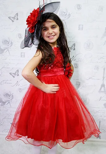 Vista 5 de DreamHigh vestido de concurso de belleza con flores y lentejuelas para niñas