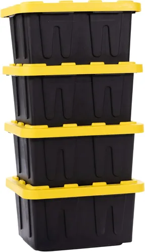 Vista 9 de Contenedor de almacenamiento de plástico de 5 galones con tapa con cerradura, apilable, resistente, de servicio regular para garaje, herramientas