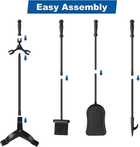 Vista 5 de Juegos de herramientas para chimenea con soporte, herramientas de fuego de hierro fundido, accesorios para chimenea, combustión de madera