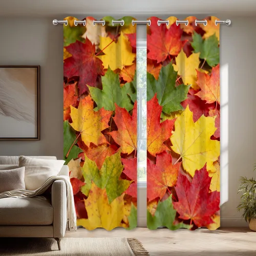 Vista 267 de Shrahala Orange Autumn Autumn Blackout Curtain Tiers, Fall Kitchen Valance Light Blocking Tier Drapes with Rod Pocket, 2 Pack 26 X 24 in