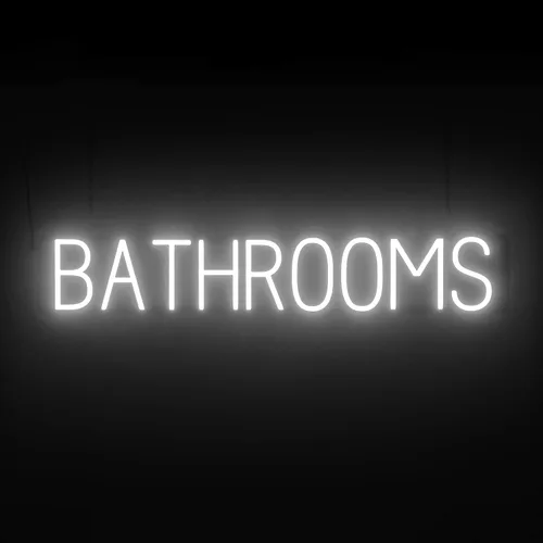 Vista 31 de SpellBrite Letrero de MEN para baños de negocios Letreros relacionados con el baño con aspecto de neón, luz LED azul 13.8 x 6.3 pulgadas