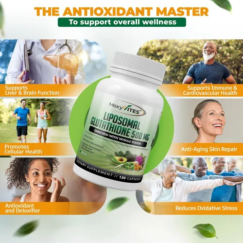 Vista 3 de Suplemento de glutatión liposomal de 500 mg – L glutatión puro (GSH) reducido – Forma activa, hecho con alimentos integrales orgánicos, complejo
