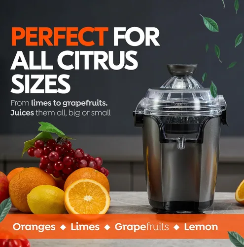 Vista 3 de Eurolux Exprimidor eléctrico de cítricos manos libres, exprimidor de limón y pomelo de limón, fácil de limpiar, (gris)