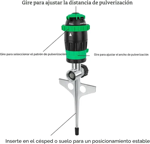 Vista 2 de Aspersor de transmisión de engranajes Restmo con base de punta de metal, sistema de riego de jardín de 5 patrones de servicio pesado, aspersor