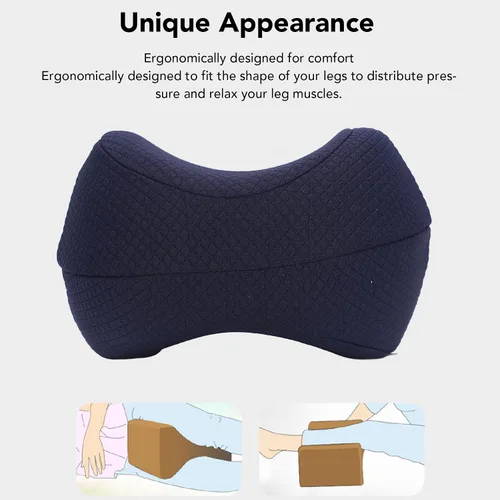 Vista 5 de Between Legs - Almohada lateral de espuma viscoelástica para la rodilla, funda extraíble, lavable, para dormir, para embarazo, ciática (azul marino)