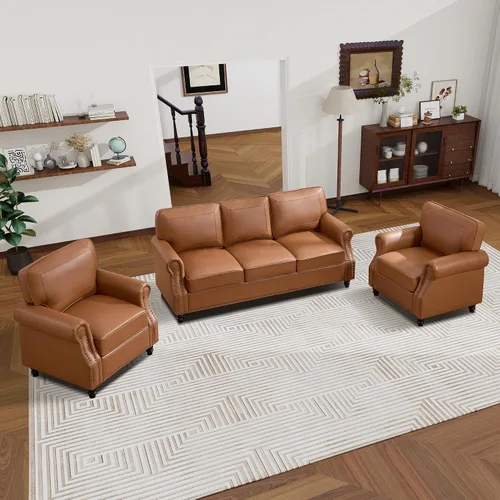 Vista 19 de WILLOVE Sofás de Cuero Sintético de 79'' para Sala de Estar, Sofás Modernos de Mediados de Siglo con Brazos Curvos y Ribete de Tachuelas