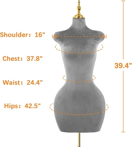 Vista 5 de Soporte de trípode de maniquí femenino de terciopelo gris,Maniqui ajustable en altura para cuerda,Maniquí de forma de vestido y exhibición