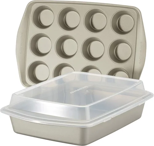 Vista 21 de Rachael Ray El juego de utensilios antiadherentes para hornear sin agarres incluye molde antiadherente para pan, moldes para hornear, moldes