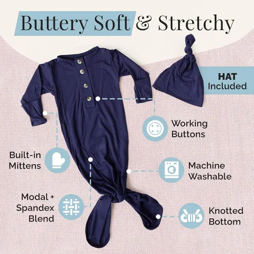 Vista 3 de Stroller Society Conjunto de bata y sombrero para bebé recién nacido anudado para bebé niño o niña
