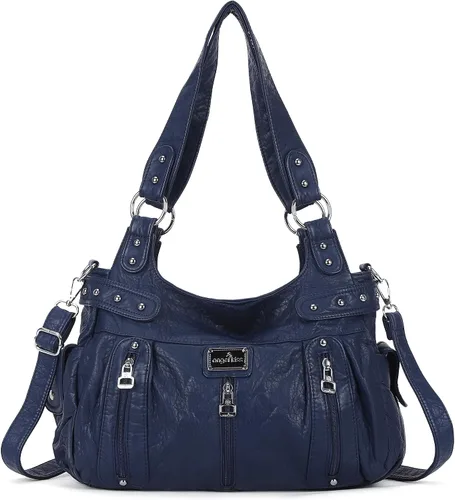 Vista 15 de Angelkiss Bolsos grandes y carteras para mujer de cuero sintético lavado tipo hobo, bandolera, bolso cruzado, bolso de hombro, bolso de mano
