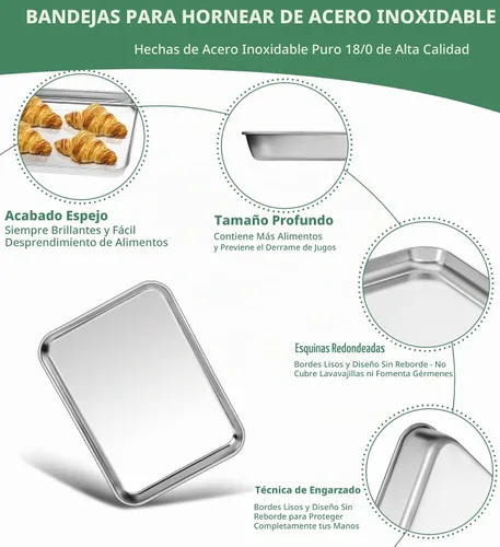 Vista 3 de HKJ Chef - Juego de 2 bandejas para hornear, 2 bandejas de acero inoxidable para hornear y bandejas para horno tostador, tamaño rectangular de 9