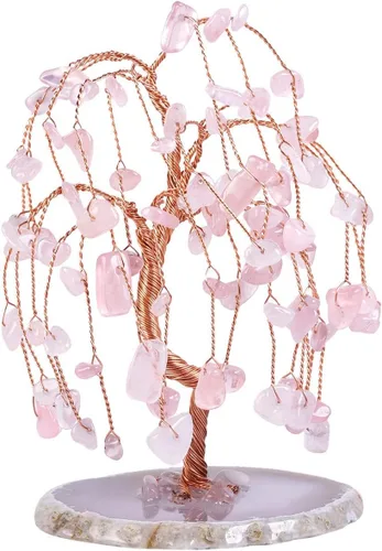 Vista 9 de Rockcloud Árbol de cristal de amatista, cuarzo rosa y aguamarina para decoración de oficina en casa, ágata natural, base de geoda bonsái, árbol