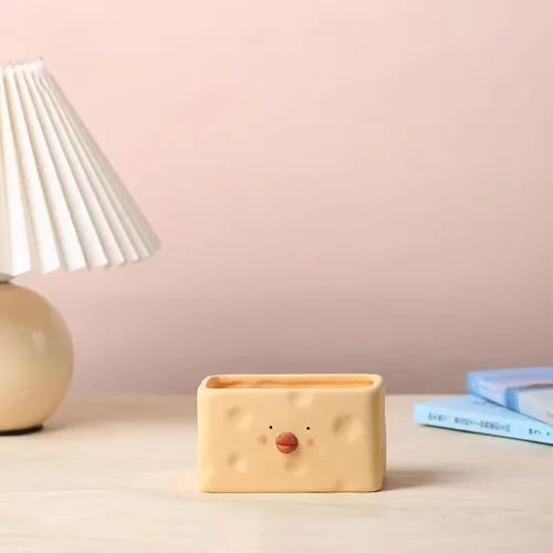 Vista 3 de TOPINCN Maceta amarilla de cerámica para pollitos de dibujos animados, maceta para suculentas para interiores y exteriores, decoración del jardín