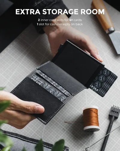 Vista 33 de VULKIT Tarjetero RFID Bloqueo de Cuero Automático Pop Up Cartera Aluminio Slim Pocket Tarjeta de Visita