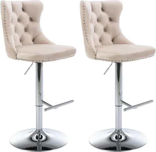 Vista 25 de Aoowow Juego de 2 taburetes de bar giratorios ajustables con parte trasera de terciopelo copetudo, sillas de bar modernas tapizadas con cabeza