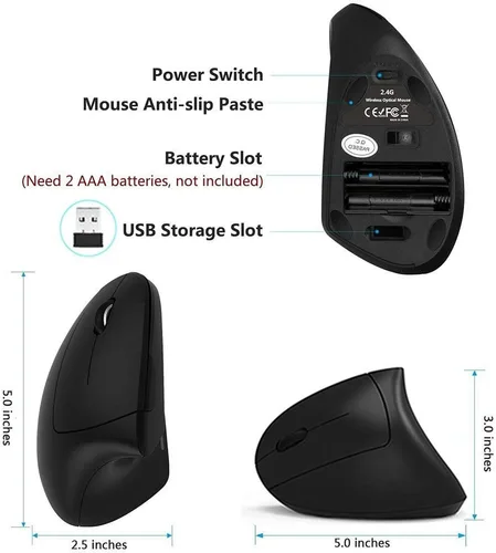 Vista 3 de Lekvey Ratón zurdo, ratón izquierdo ergonómico inalámbrico USB