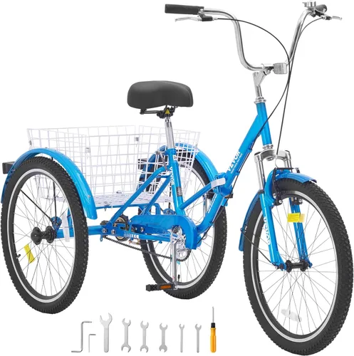 Vista 9 de VEVOR - Triciclo plegable para adultos, triciclos plegables para adultos, bicicleta de crucero de 3 ruedas con cesta grande y asiento ajustable
