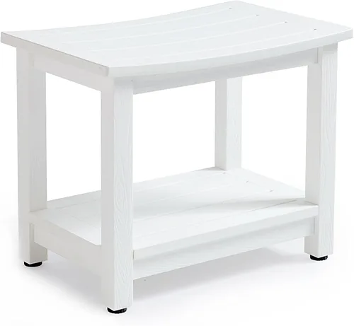 Vista 12 de KaimuBench Asiento de ducha HDPS resistente, taburete de ducha impermeable para afeitarse piernas, asiento grande de madera de polietileno con pies