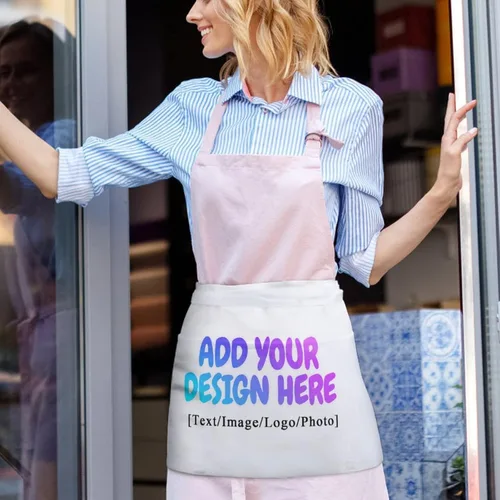 Vista 7 de AXKEUDO Delantal personalizado con bolsillos, delantales de cintura para camarera para cocinar en casa, restaurante, servir trabajo