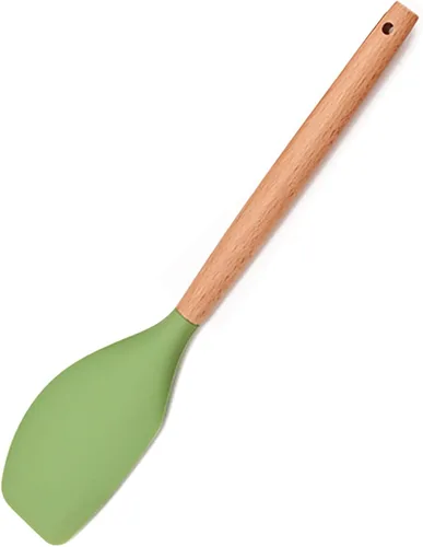 Vista 14 de Juego de utensilios de cocina de silicona verde aguacate, 12 utensilios de cocina resistentes al calor, herramientas de cocina con mango de madera