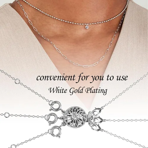 Vista 6 de Separador de collar para capas de oro blanco sin enredos, joyería de seguridad, collar de capas, separador de cierres para múltiples collares