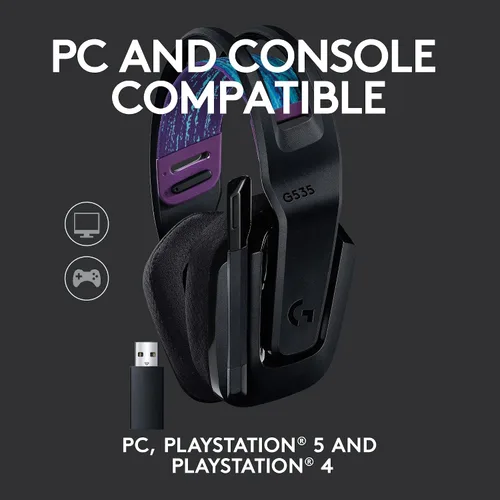 Vista 5 de Logitech G 535 Lightspeed - Auriculares inalámbricos para juegos, ligeros en la oreja, micrófono abatible para silenciar, estéreo, compatible