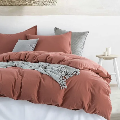 Vista 6 de Get Bed Ready Juego de funda de edredón de algodón lavado a la piedra, estilo casual, cambray, color sólido, relajado, suave, sensación moderna