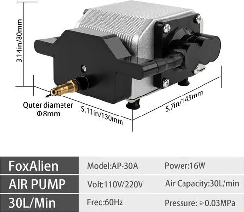 Vista 2 de FoxAlien AP30A Bomba de asistencia de aire portátil 30L/min Volumen de aire ajustable para máquinas de grabado CNC